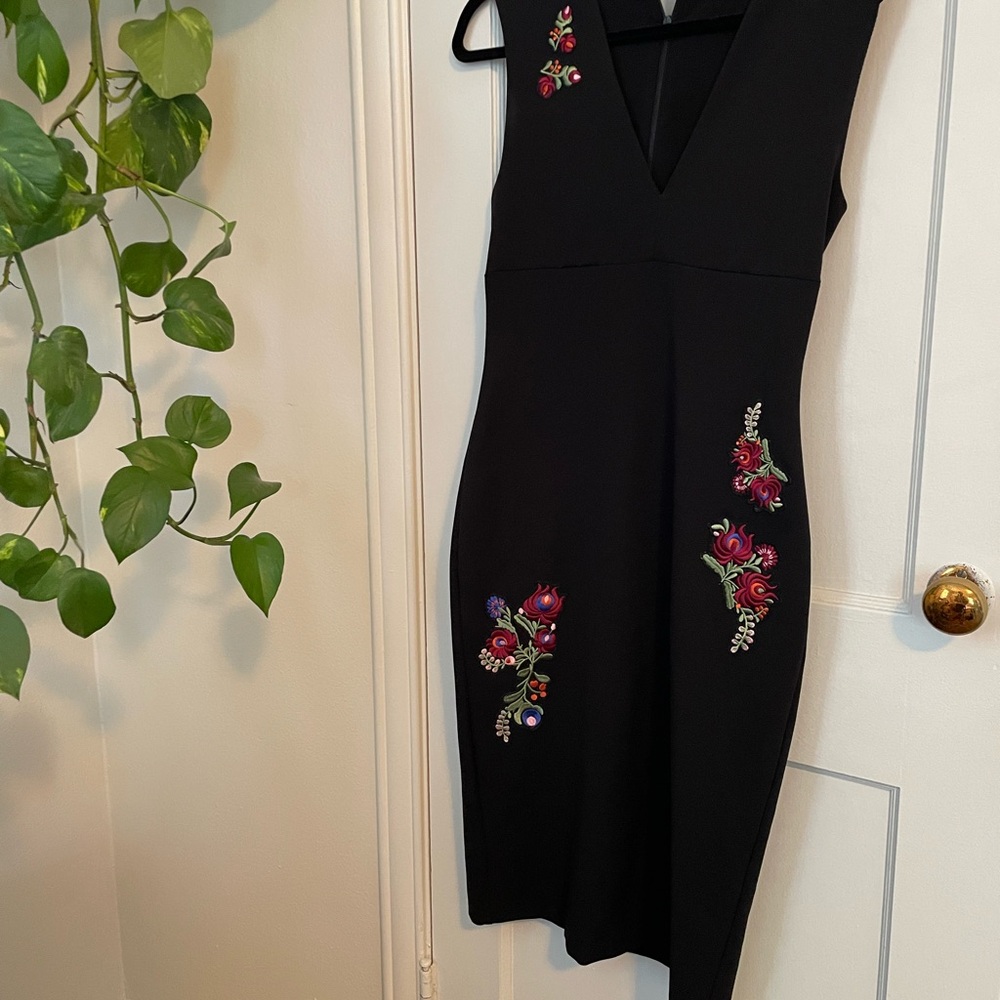 Zara Black Dress with Red and Purple Floral Embroidery